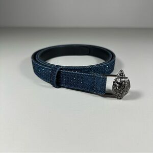 KURT GEIGER LONDON Eagle Buckle Rhinestone Studded Denim Belt